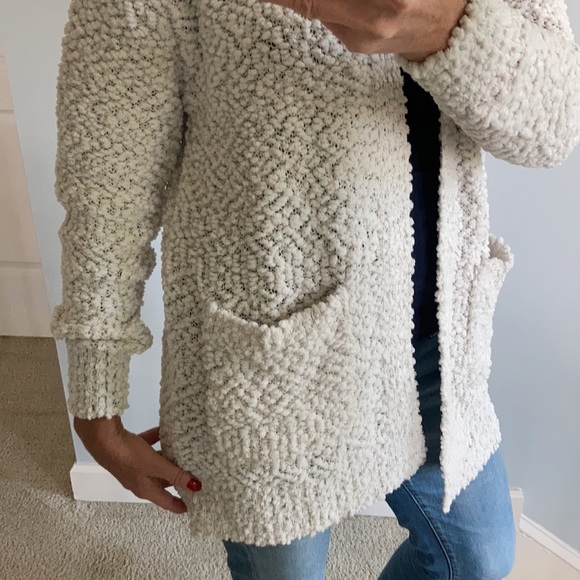 Off White Popcorn Texture Open Cardigan - Picture 6 of 9